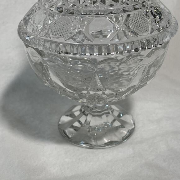 Cut Crystal Glass Vintage Candy Bowl with Cover 8” Tall 4.5” Wide W/ Base - Picture 3 of 8